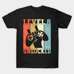 Level 8 Unlocked Video Gamer 8 Years Old 8th Birthday Level Unlocked T-Shirt